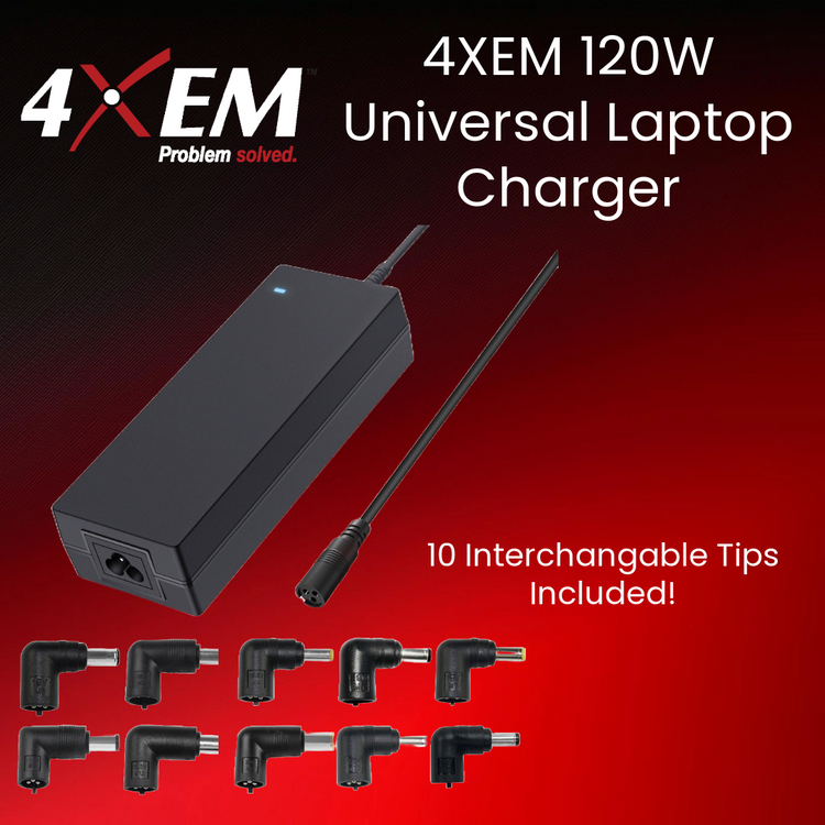4XEM 120W Universal Laptop Charger – High-Power Charging with Interchangeable Tips