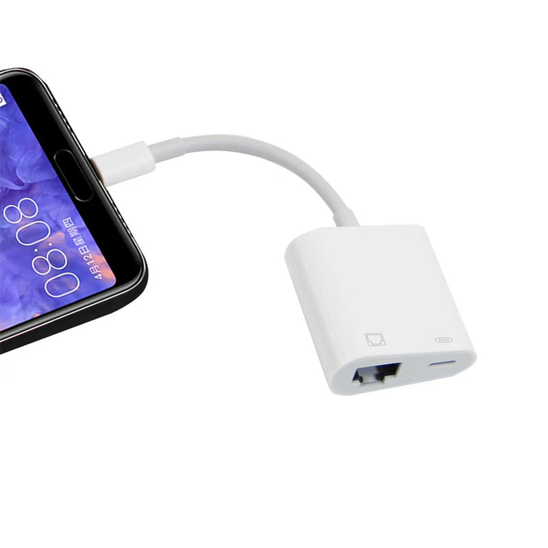 Load image into Gallery viewer, 4XEM 2-in-1 8-pin Lightning to RJ-45 Ethernet and USB-C Adapter - MFi Certified