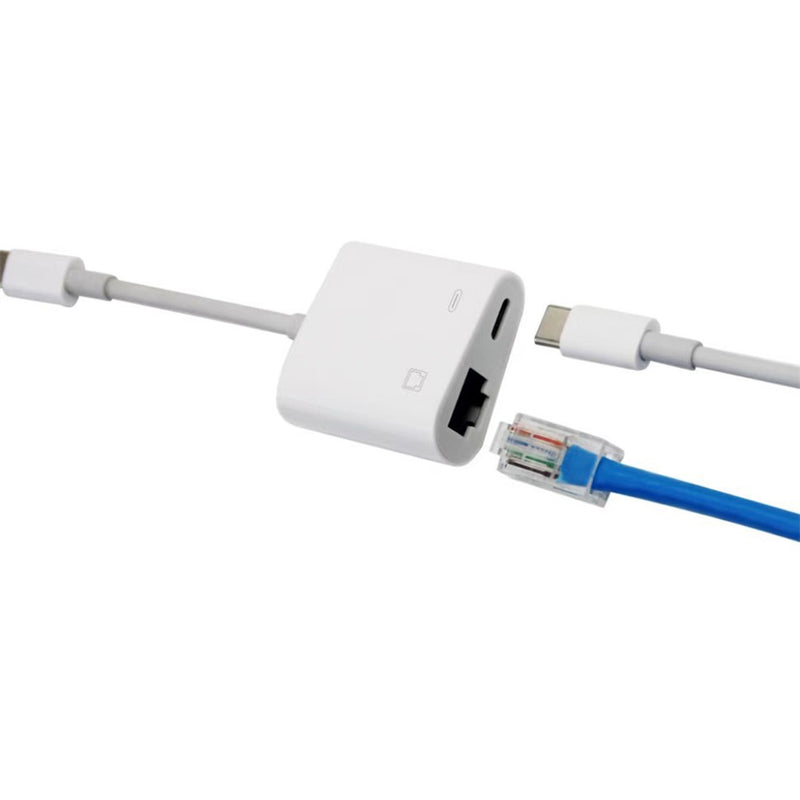 Load image into Gallery viewer, 4XEM 2-in-1 8-pin Lightning to RJ-45 Ethernet and USB-C Adapter - MFi Certified