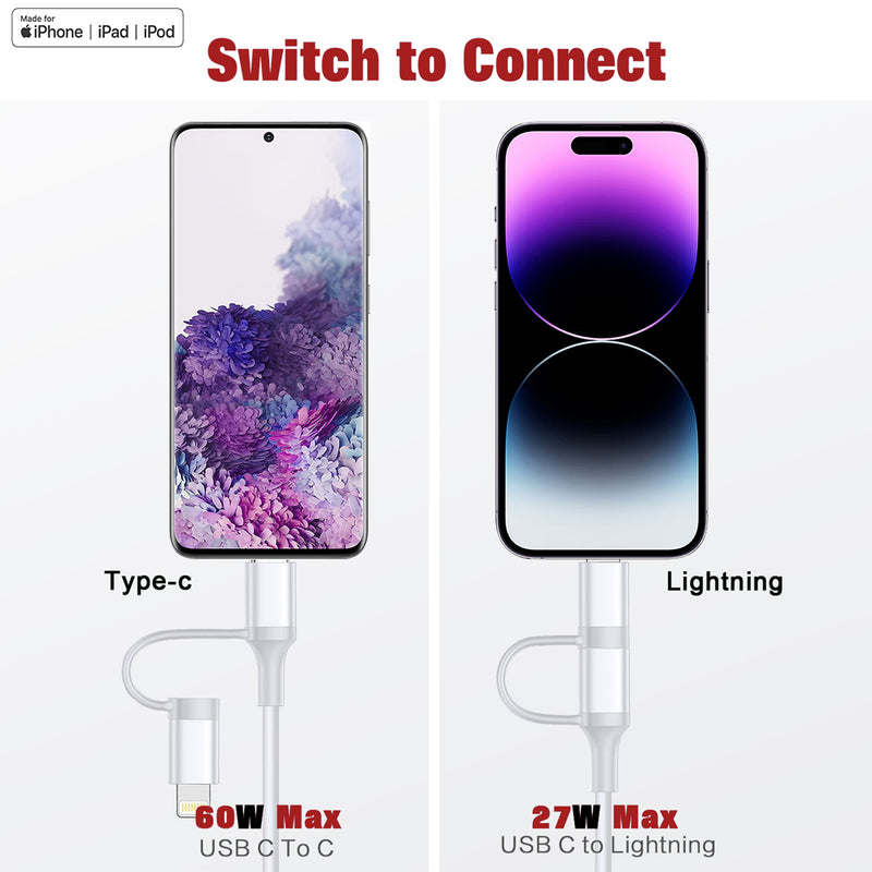 Load image into Gallery viewer, 4XEM 2 in 1 3ft USB-C to USB-C + Lightning Cable