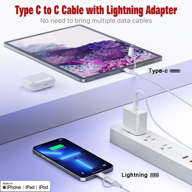 Load image into Gallery viewer, 4XEM 2 in 1 3ft USB-C to USB-C + Lightning Cable