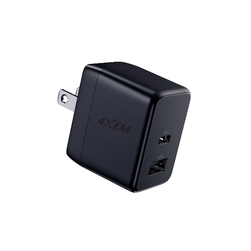 Load image into Gallery viewer, 4XEM 30W USB-C + USB-A GaN Wall Charger with PD & PPS Fast Charging – Dual Port Compact Travel Power Adapter (Black)