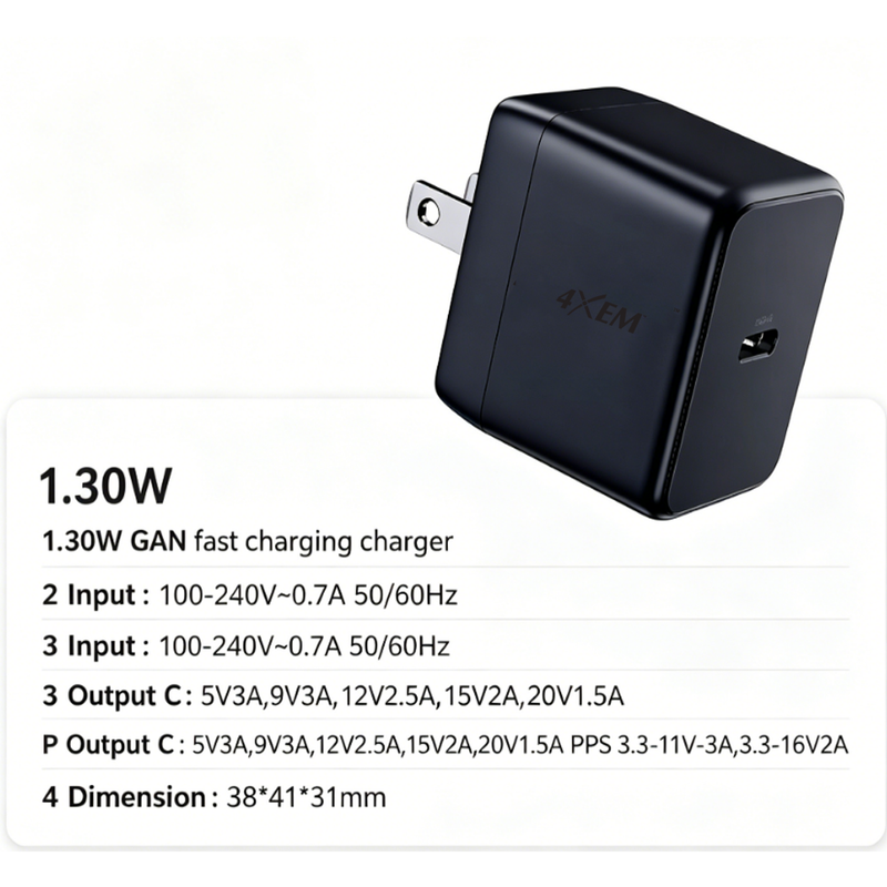 Load image into Gallery viewer, 4XEM 30W USB-C GaN Wall Charger with PD & PPS Fast Charging – Compact Travel Power Adapter for iPhone, Samsung & USB-C Devices (Black)