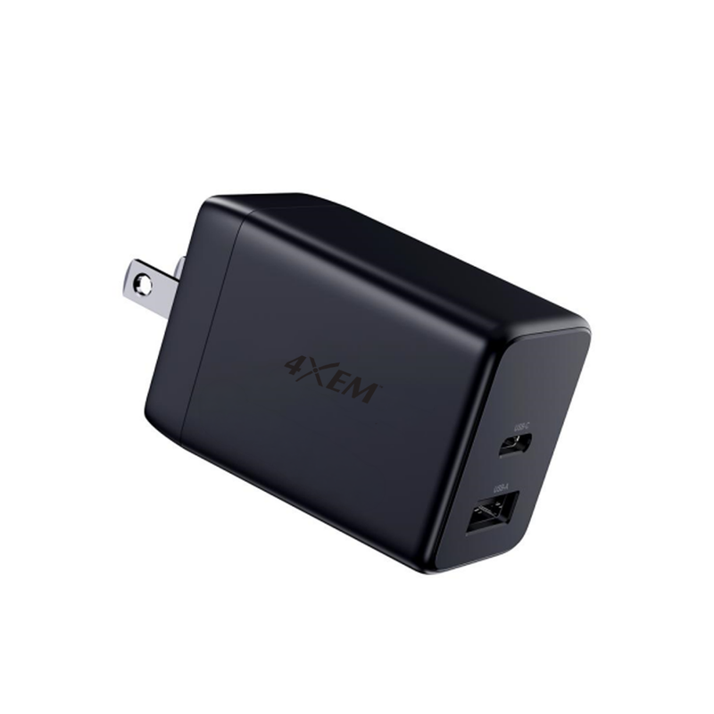 Load image into Gallery viewer, 4XEM 45W USB-C + USB-A GaN Wall Charger with PD & PPS Fast Charging – Dual Port Compact Travel Power Adapter for iPhone, Samsung & USB Devices (Black)