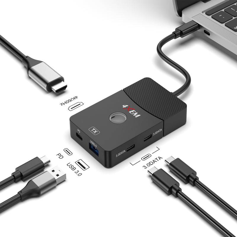 Load image into Gallery viewer, Black USB hub with various ports and cables on a white background
