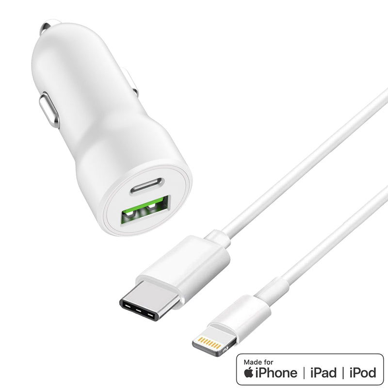 Load image into Gallery viewer, 4XEM In Car Charging Kit – 12V Charger and MFi certified USB-C to Lightning cable