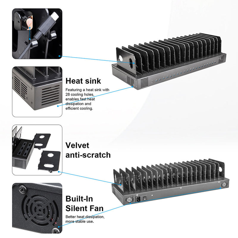 Load image into Gallery viewer, 20-Port USB-C Desktop Charging Station – 800W Total, 35W Fast Charging per Port