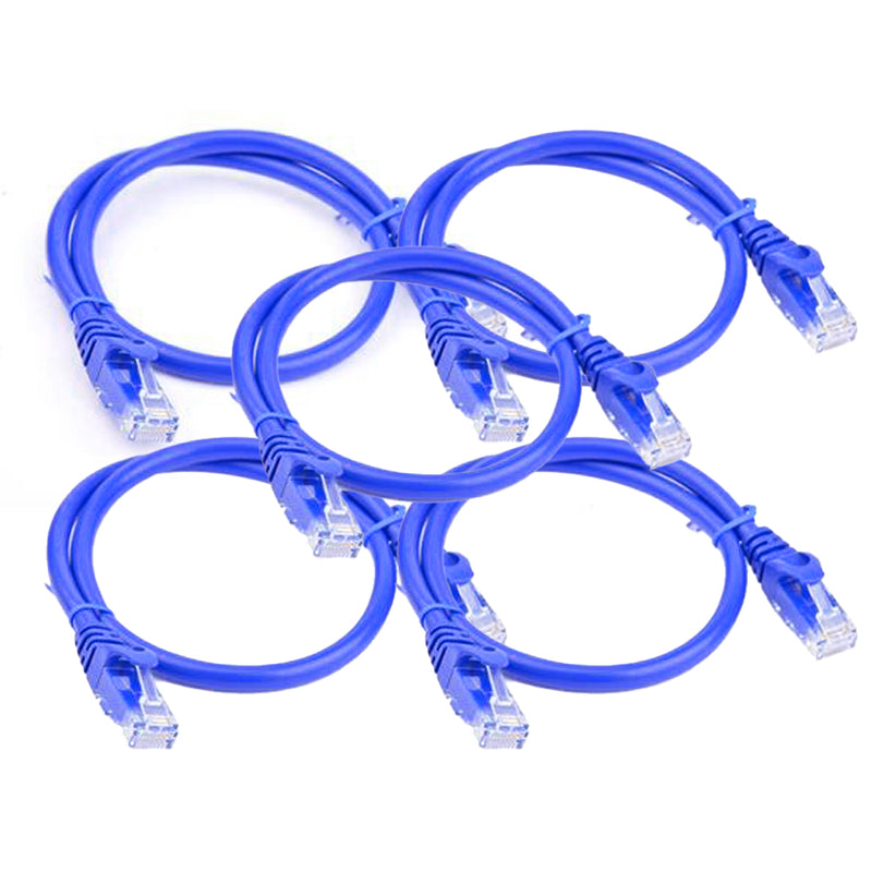 Load image into Gallery viewer, 4XEM 1FT Cat5e Molded RJ45 UTP Network Patch Cable Blue – 5 Pack