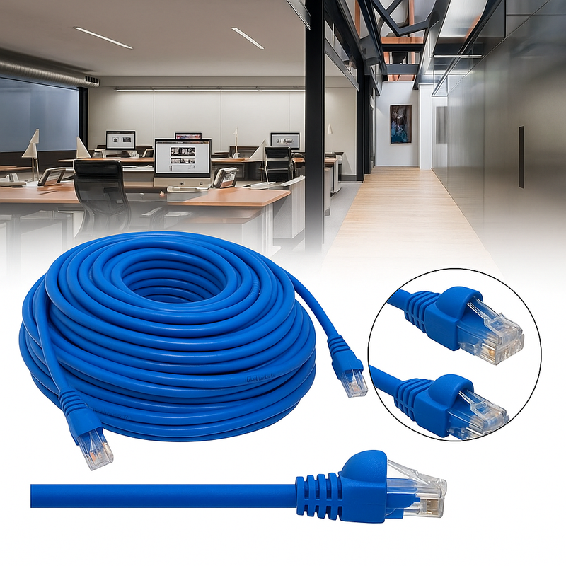 Load image into Gallery viewer, Blue Ethernet cable with connectors on a white background
