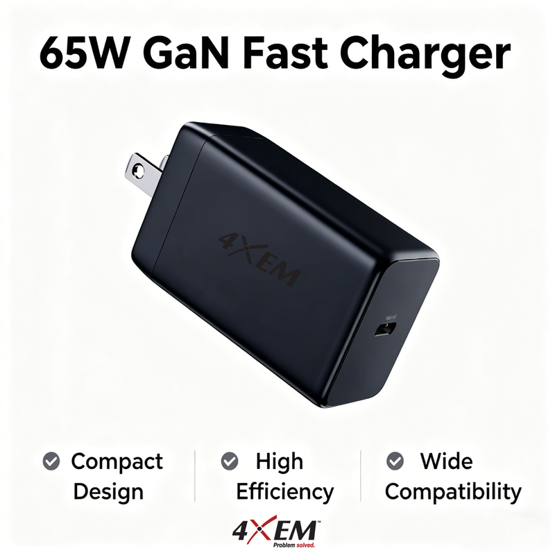 Load image into Gallery viewer, 4XEM 65W USB-C GaN Wall Charger – Fast Charging Power Adapter Compact Travel Charger for Laptops, Tablets & Smartphones (Black)