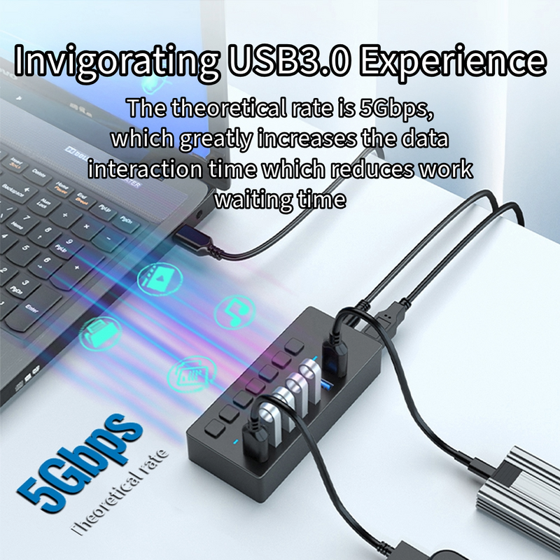 Load image into Gallery viewer, 4XEM 7 Port USB 3.0 Power Switch Data Transfer Hub