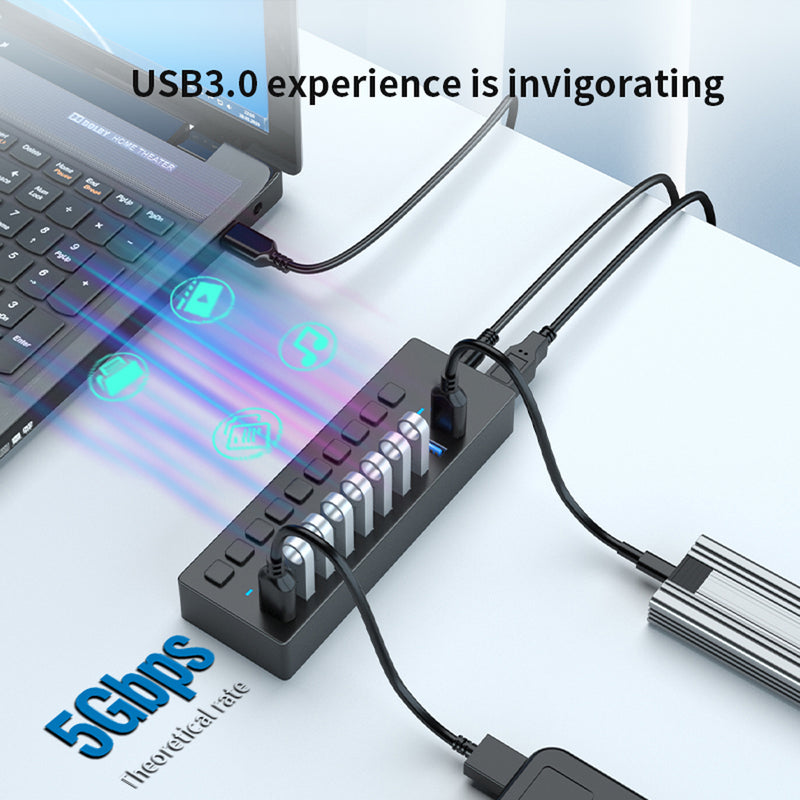 Load image into Gallery viewer, 4XEM 10 Port USB 3.0 Power Switch Data Transfer Hub