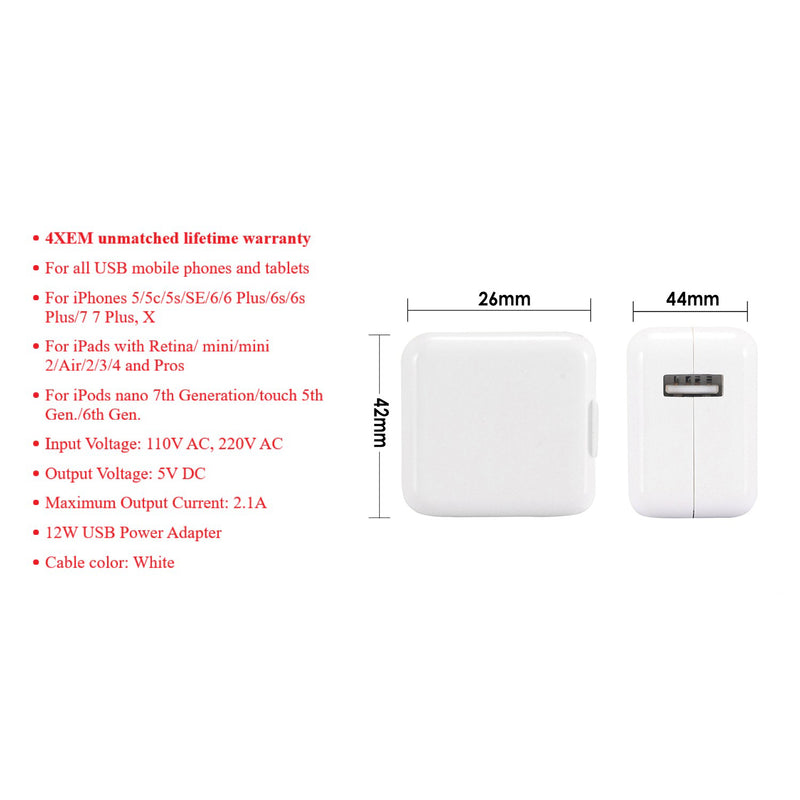 Load image into Gallery viewer, 4XEM 2.1 AMP USB Wall Charger Compatible for Apple iPad/iPhone/iPod & USB Devices