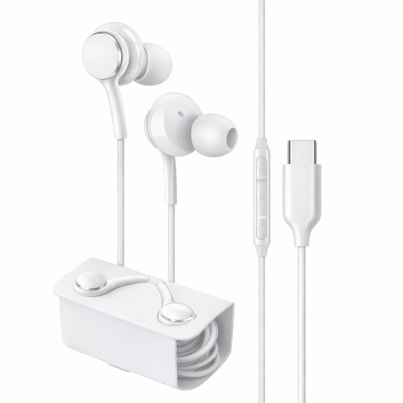 Load image into Gallery viewer, 4XEM USB-C Wired Earphones with Microphone & Volume Control – In-Ear Earbuds for USB-C Smartphones (White)