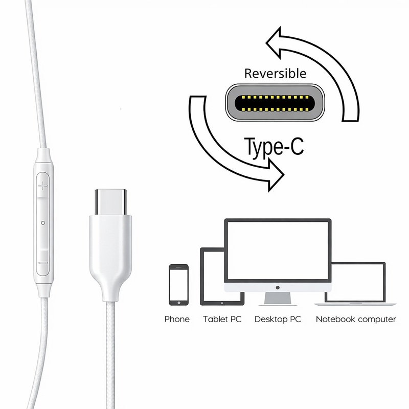 Load image into Gallery viewer, 4XEM USB-C Wired Earphones with Microphone & Volume Control – In-Ear Earbuds for USB-C Smartphones (White)