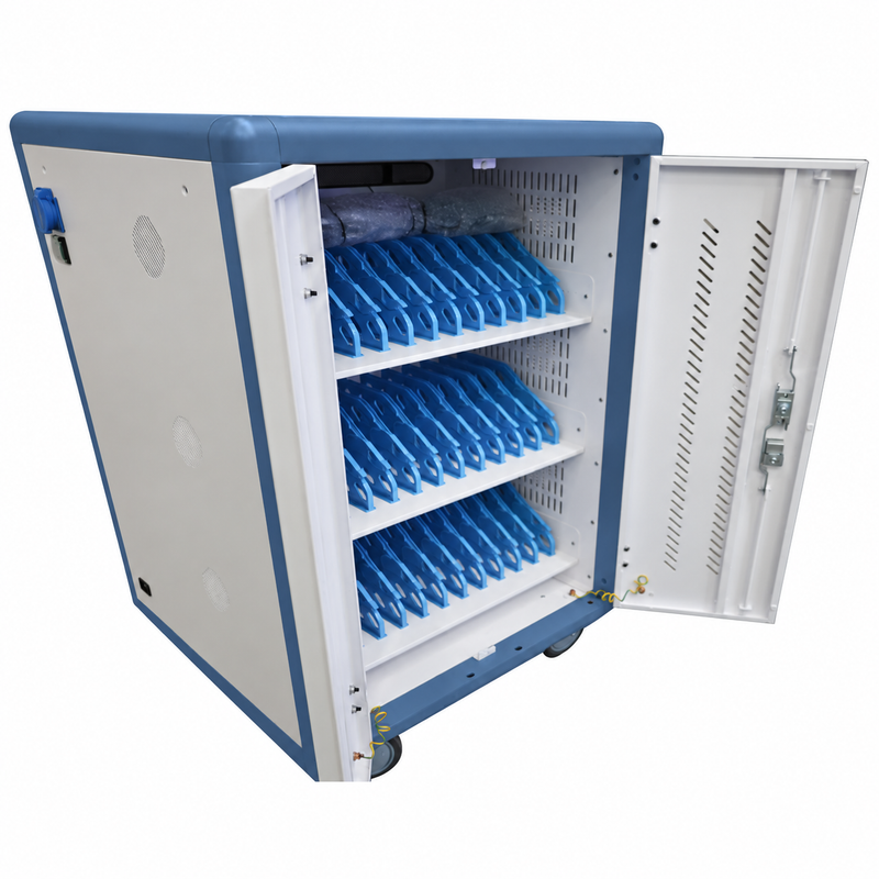 Load image into Gallery viewer, Open 30-port tablet charging cart with fixed shelves and device stands