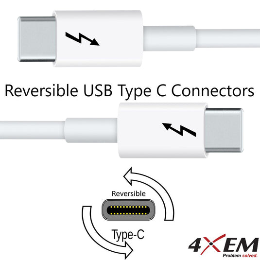 4XEM 20Gbps 6FT/2M Thunderbolt 3 White cable