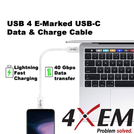 4XEM USB-C to C 40 Gigabit 200CM/2M Cable White