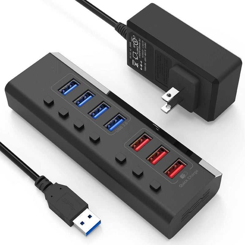 Load image into Gallery viewer, 4XEM 7 Port USB-A Data Hub with Power Adapter- TAA