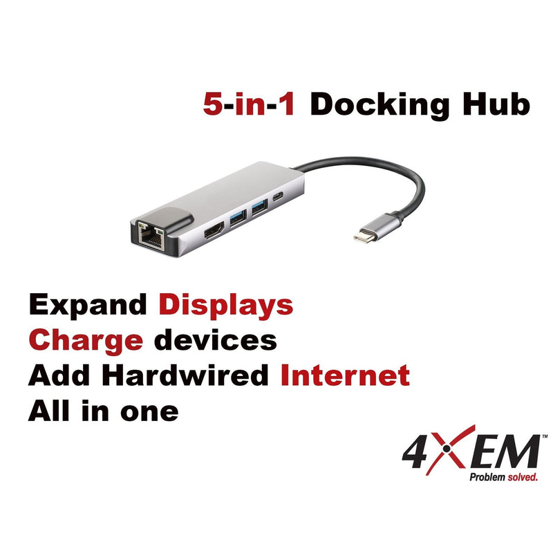 Load image into Gallery viewer, Image: This is a 5-in-1 docking hub that allows the user to expand displays, charge devices and hardwire internet to their devices.
