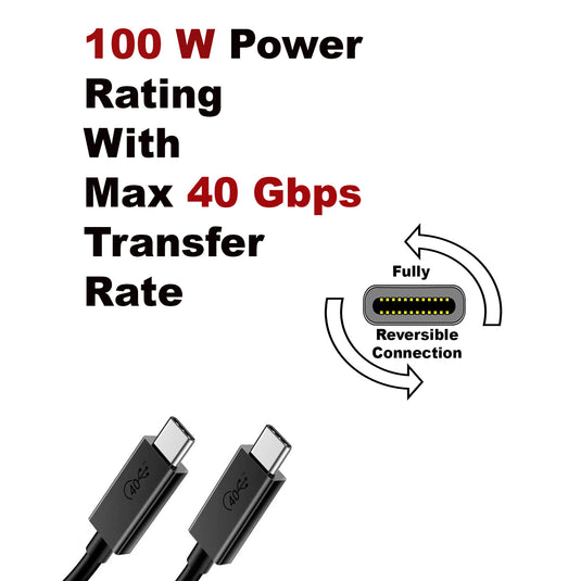 Image: Cable offers 100W Power Rating with Max 40Gbps Transfer Rate. USB-C offers fully reversible connection.