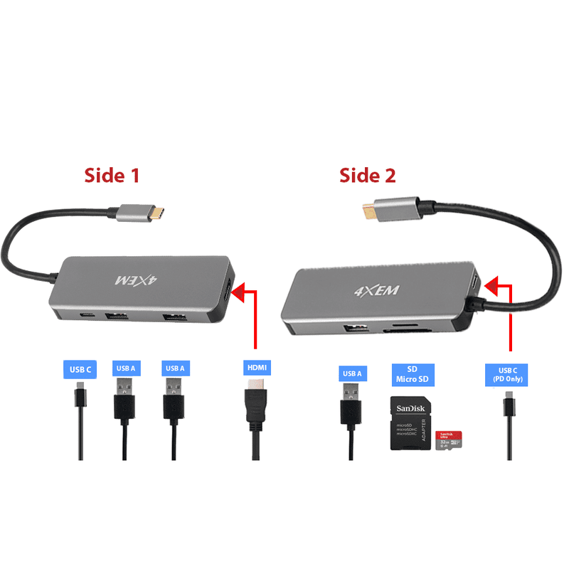 Load image into Gallery viewer, 4XEM 8-in 1-out Type-C to HDMI/USB 3.0/TF/SD and USB-C adapter with Power Delivery