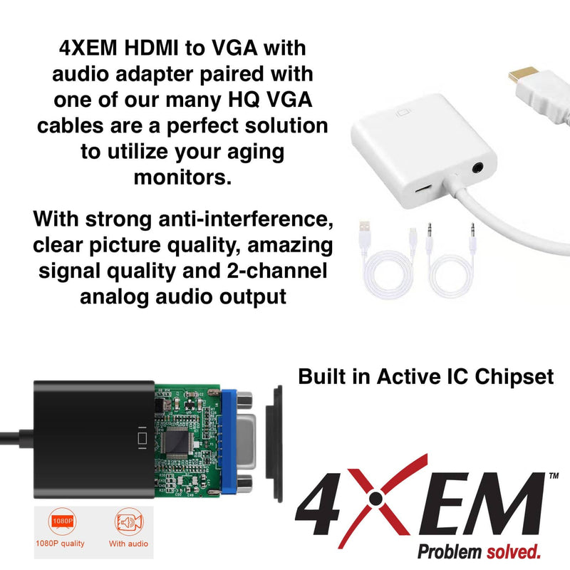 Load image into Gallery viewer, 4XEM HDMI to VGA Adapter with 3.5mm Audio Cable and Power- White