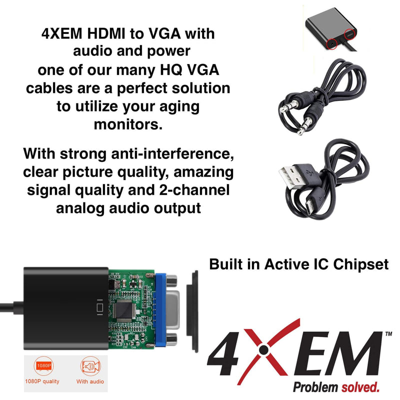 Load image into Gallery viewer, 4XEM HDMI to VGA Adapter with Power and 3.5mm Audio Cable - Black