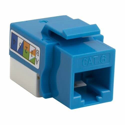 Close up image of a CAT RJ-45 Keystone Jack used in connecting bulk cable