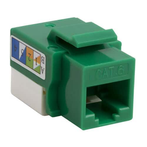 Load image into Gallery viewer, Close up image of a CAT RJ-45 Keystone Jack used in connecting bulk cable
