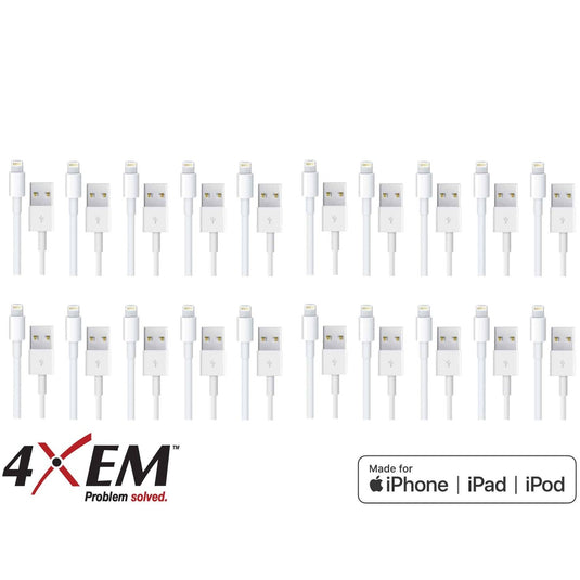 4XEM 20 Pack of 3FT 8-Pin Lightning To USB Cable For iPhone/iPod/iPad White - MFi Certified