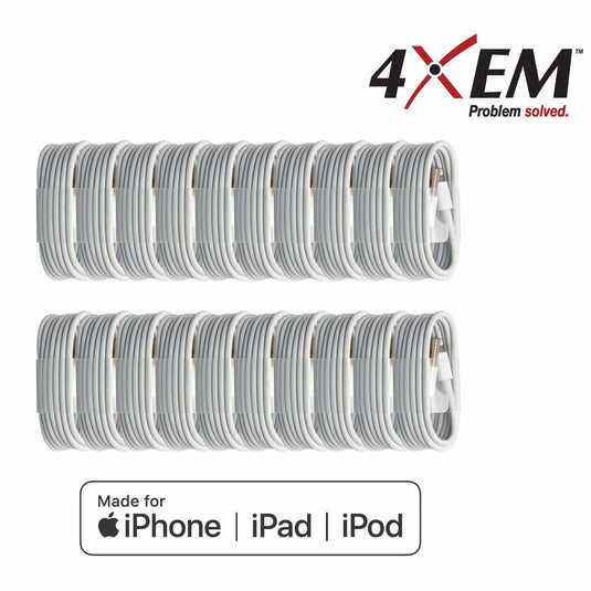 4XEM 20 Pack of 3FT 8-Pin Lightning To USB Cable For iPhone/iPod/iPad (White) - MFi Certified