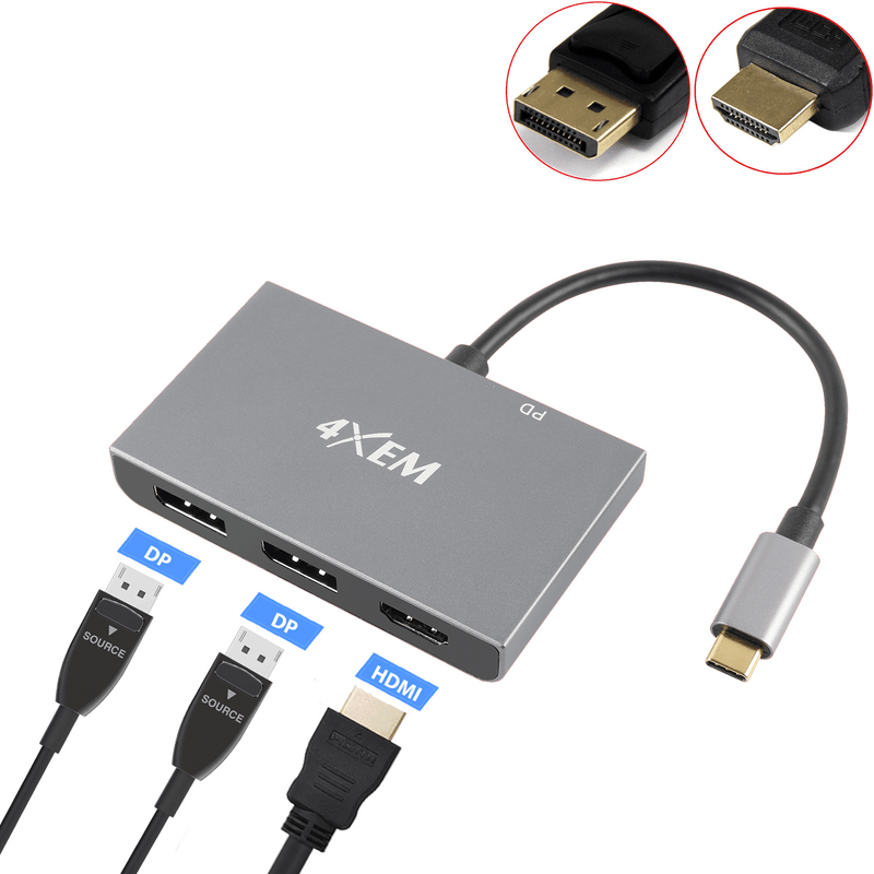 Load image into Gallery viewer, 4XEM 3-Port USB-C to DisplayPort and HDMI 8K Dual 4K Multi-Monitor Hub
