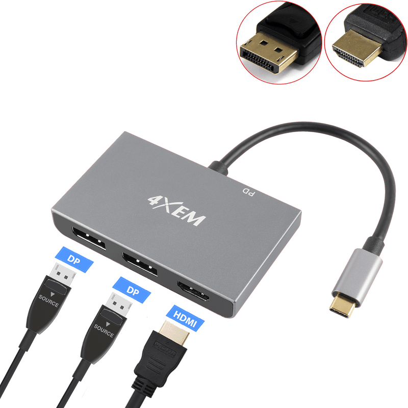 Load image into Gallery viewer, 4XEM 3-Port USB-C to DisplayPort and HDMI 8K Dual 4K Multi-Monitor Hub
