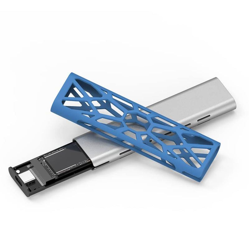 Load image into Gallery viewer, An alternate image of the SSD enclosure with protector on top of the enclosure