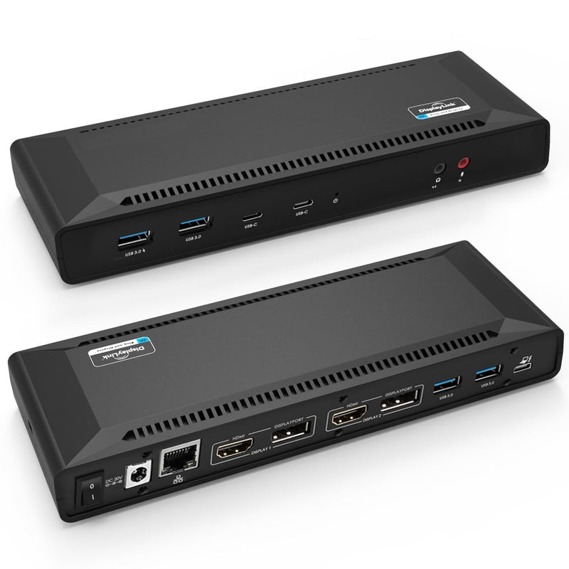 Load image into Gallery viewer, 4XEM USB Power Delivery Docking station that offers video, audio, charging and ethernet connections. HDMI, DisplayPort, USB-A 3.0, USB-C and RJ-45 ethernet
