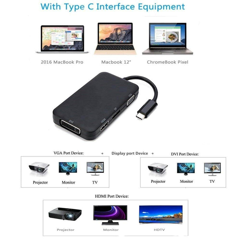 Load image into Gallery viewer, 4XEM 4 in 1 USB Type C Hub To HDMI DVI VGA DP Display Multiport Adapter Converter 4K 1080P