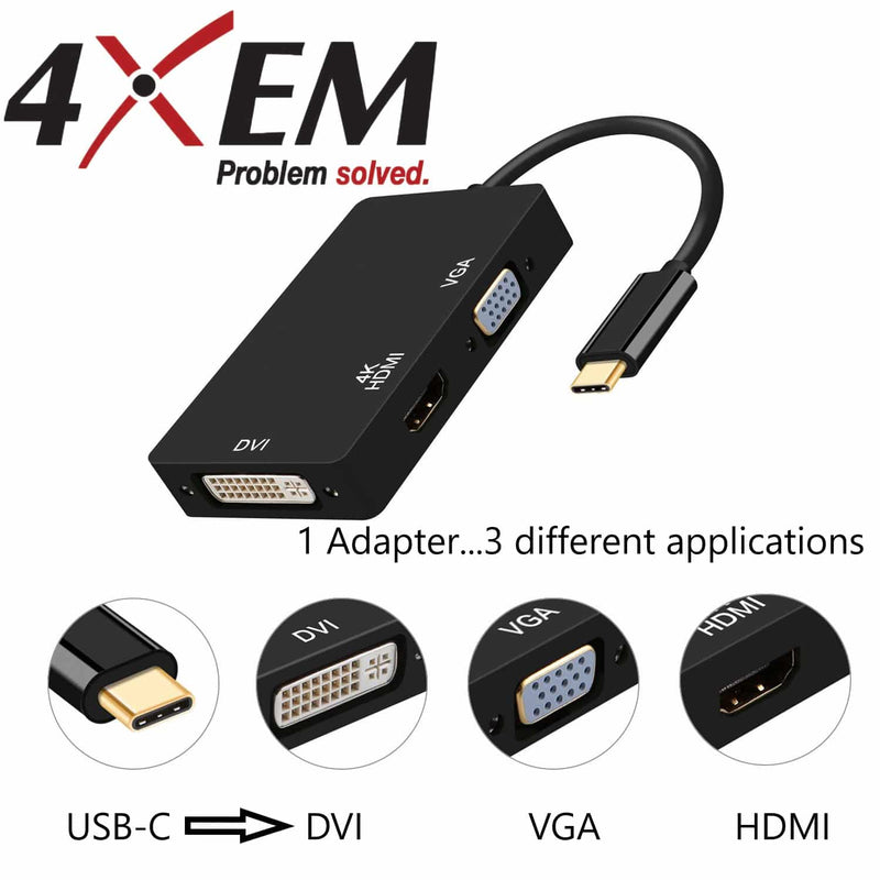 Load image into Gallery viewer, 4XEM 3 in 1 USB C to HDMI, DVI and VGA Adapter.