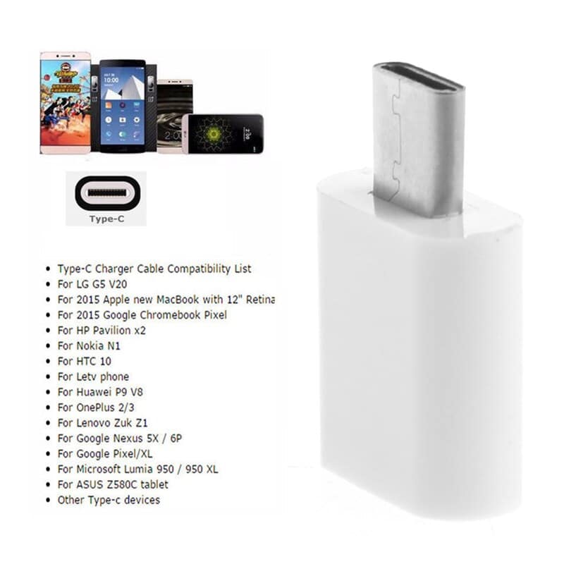 Load image into Gallery viewer, Compatiblity list for 4XEM USB-C Male to 8-Pin Female Adapter includes LG G5 V20, new MacBooks, Google Chromebook, Nokia, Huawei P9 V8, Google Pixel, tablets and more USB-C devices

