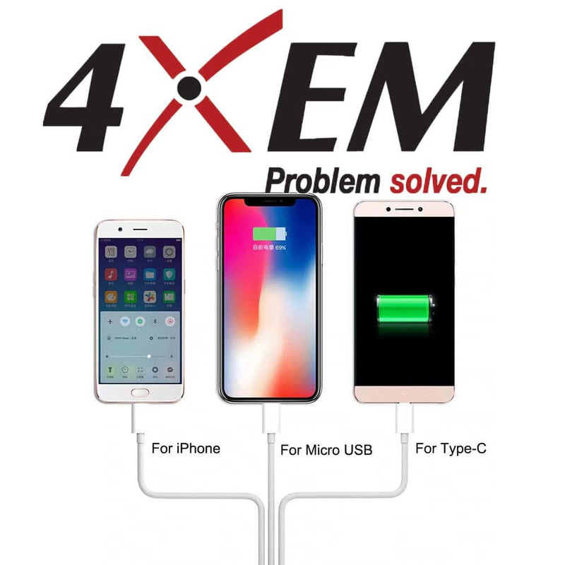 Load image into Gallery viewer, 4XEM 3 in 1 multi function fast charging cable for Apple, Android and USB-C interface.