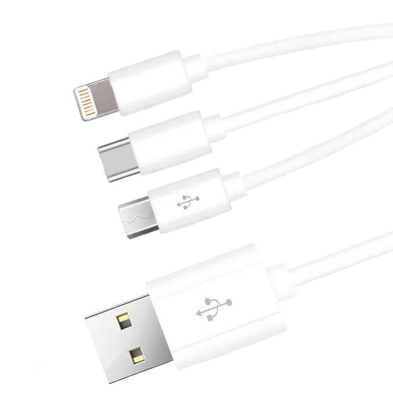 Load image into Gallery viewer, 4XEM 3 in 1 multi function fast charging cable for Apple, Android and USB-C interface.
