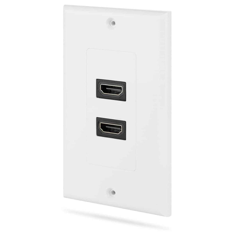 Load image into Gallery viewer, 2 port hdmi white wall plate against a white background