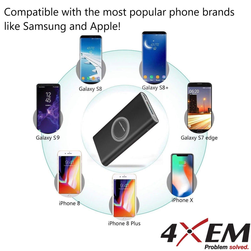 Load image into Gallery viewer, 4XEM Fast Wireless Charging Power Banks with a 10000mAh Capacity Black