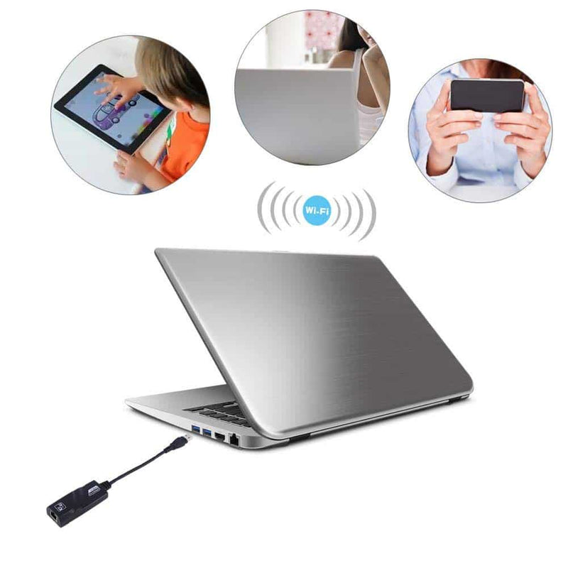 Load image into Gallery viewer, Image of USB-C ethernet adapter being used to add an ethernet port to a laptop, tablet or mobile phone