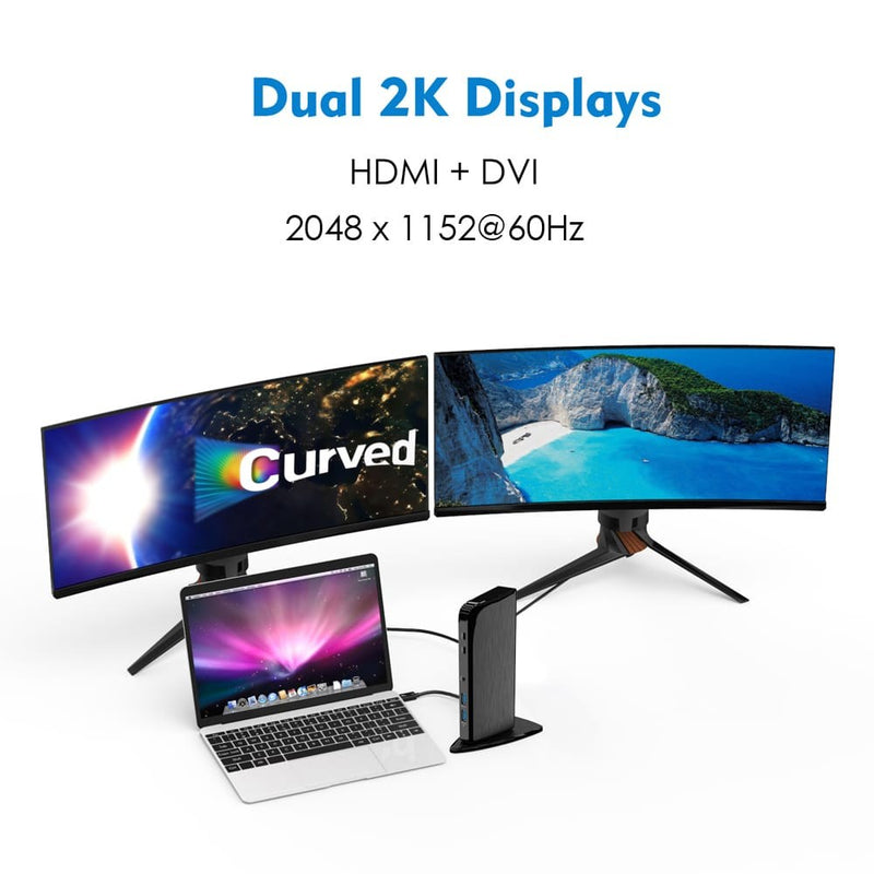 Load image into Gallery viewer, Image: The docking station supports Dual 2K displays HDMI and DVI video connections. 2K is 2048x1152@60Hz