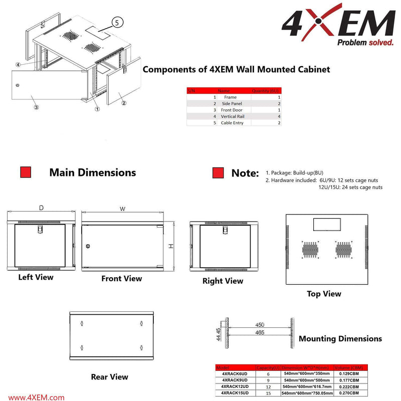 Load image into Gallery viewer, 4XEM 12U 24” Deep Wall Mount Server Rack
