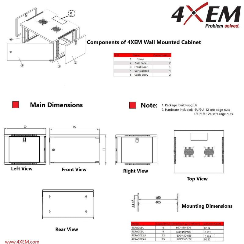 Load image into Gallery viewer, 4XEM 6U Wall Mount Server Rack Cabinet