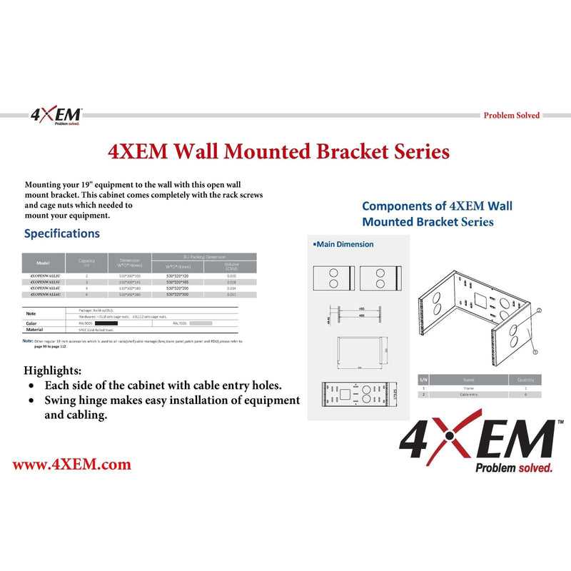 Load image into Gallery viewer, 4XEM 2U Open Wall Mount Bracket