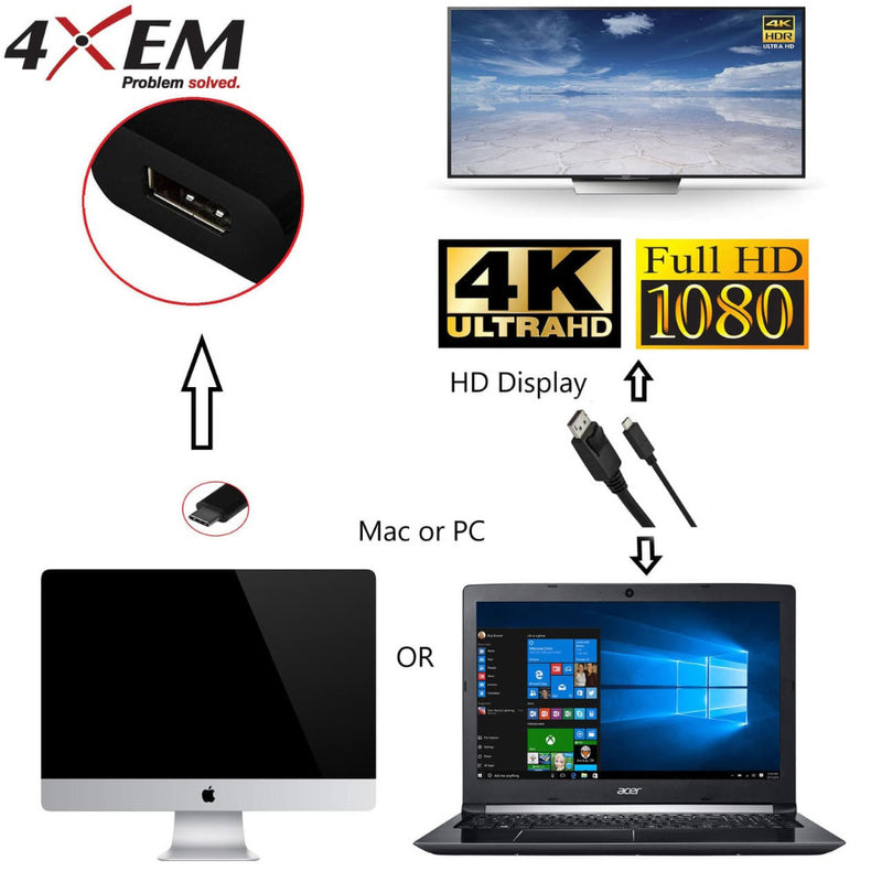 Load image into Gallery viewer, 4XEM USB-C to DisplayPort Cable - 6FT
