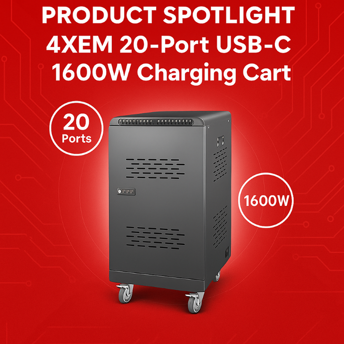 4XEM 20‑Port USB‑C 1600W Charging Cart